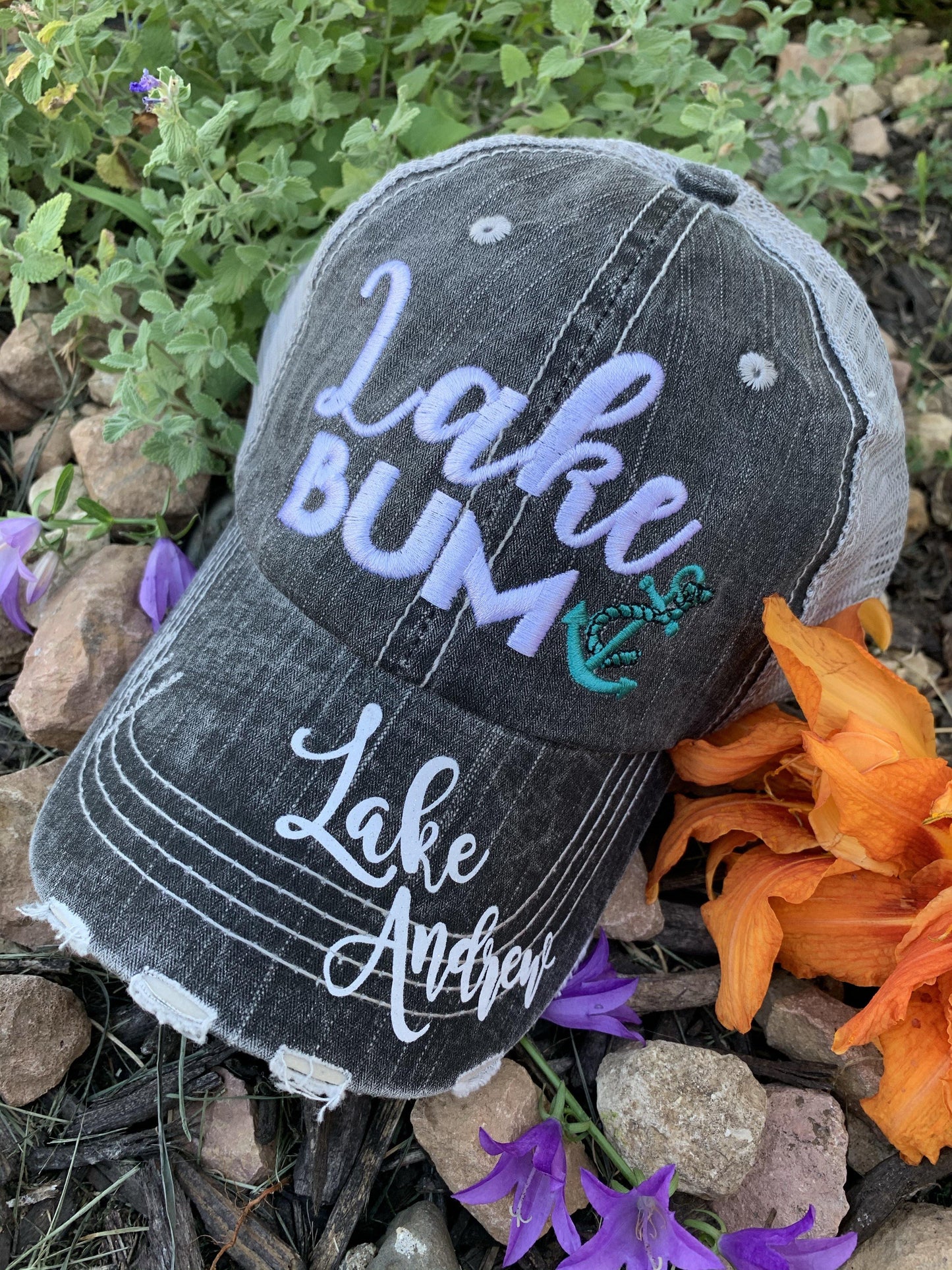 Boating Hats { Boat hair don’t care } Teal or pink anchor. Embroidered •  Trucker cap • - Stacy's Pink Martini Boutique