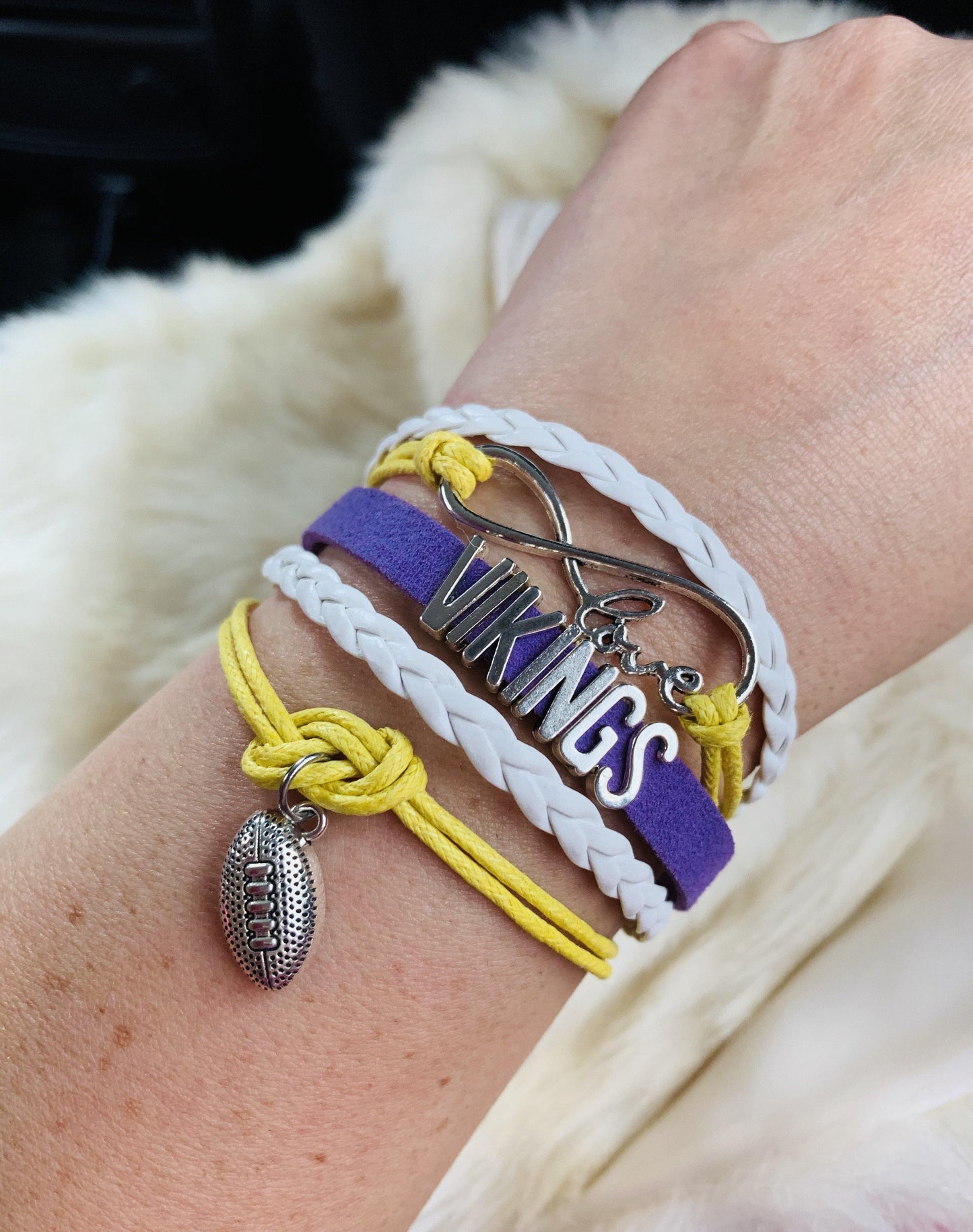 Bracelet { Minnesota Vikings } Unisex • Purple, white and gold • Adjustable lobster clasp with extender • Football • Infinity symbol with love - Stacy's Pink Martini Boutique