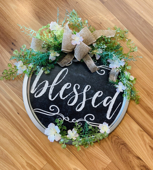 Sign • Blessed • 12 inch round • Rope hanger - Stacy's Pink Martini Boutique