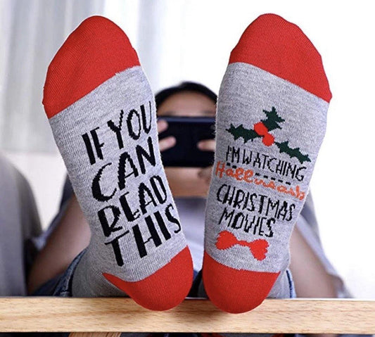 Socks { If you can read this I’m watching Hallmark movies } Red, white or black. Bow. Christmas. - Stacy's Pink Martini Boutique