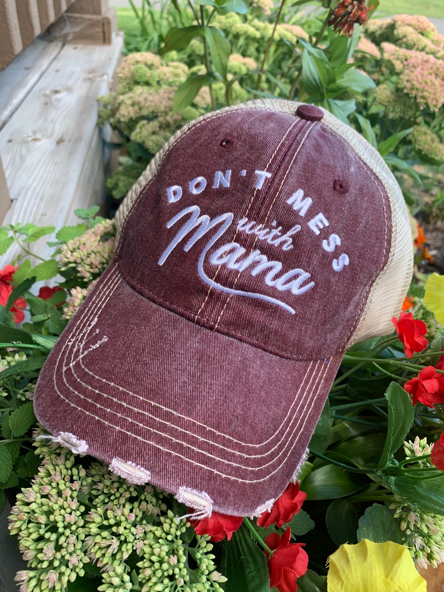 Mom hats! Dont mess with Mama | Embroidered distressed womens trucker cap | 4 colors!  Black • Wine • Light pink • Teal | Mama bear | Mommin ain’t easy | Tired as a mother - Stacy's Pink Martini Boutique