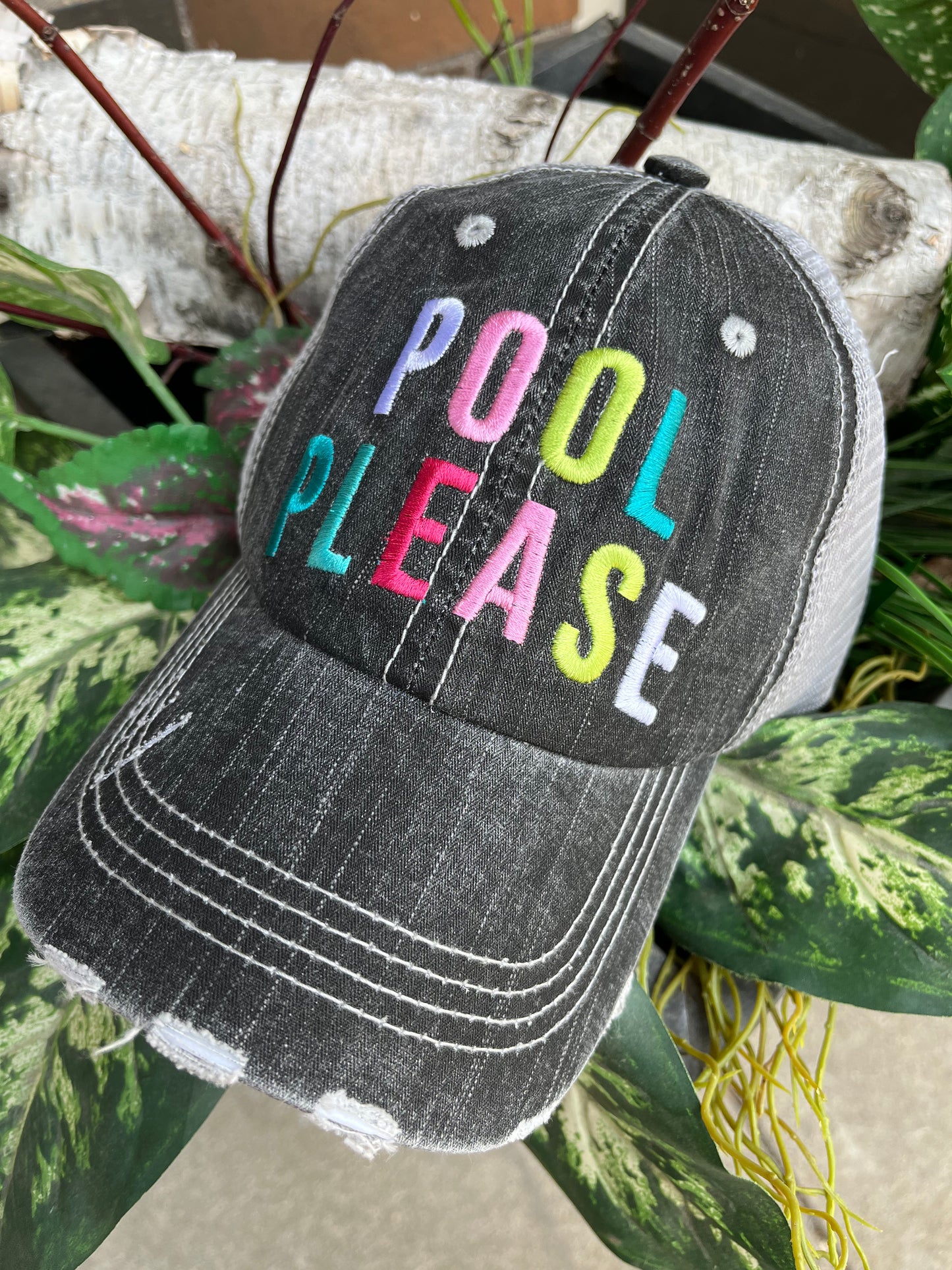 Pool please trucker hats Unisex Gray Teal or Tie dye Embroidered