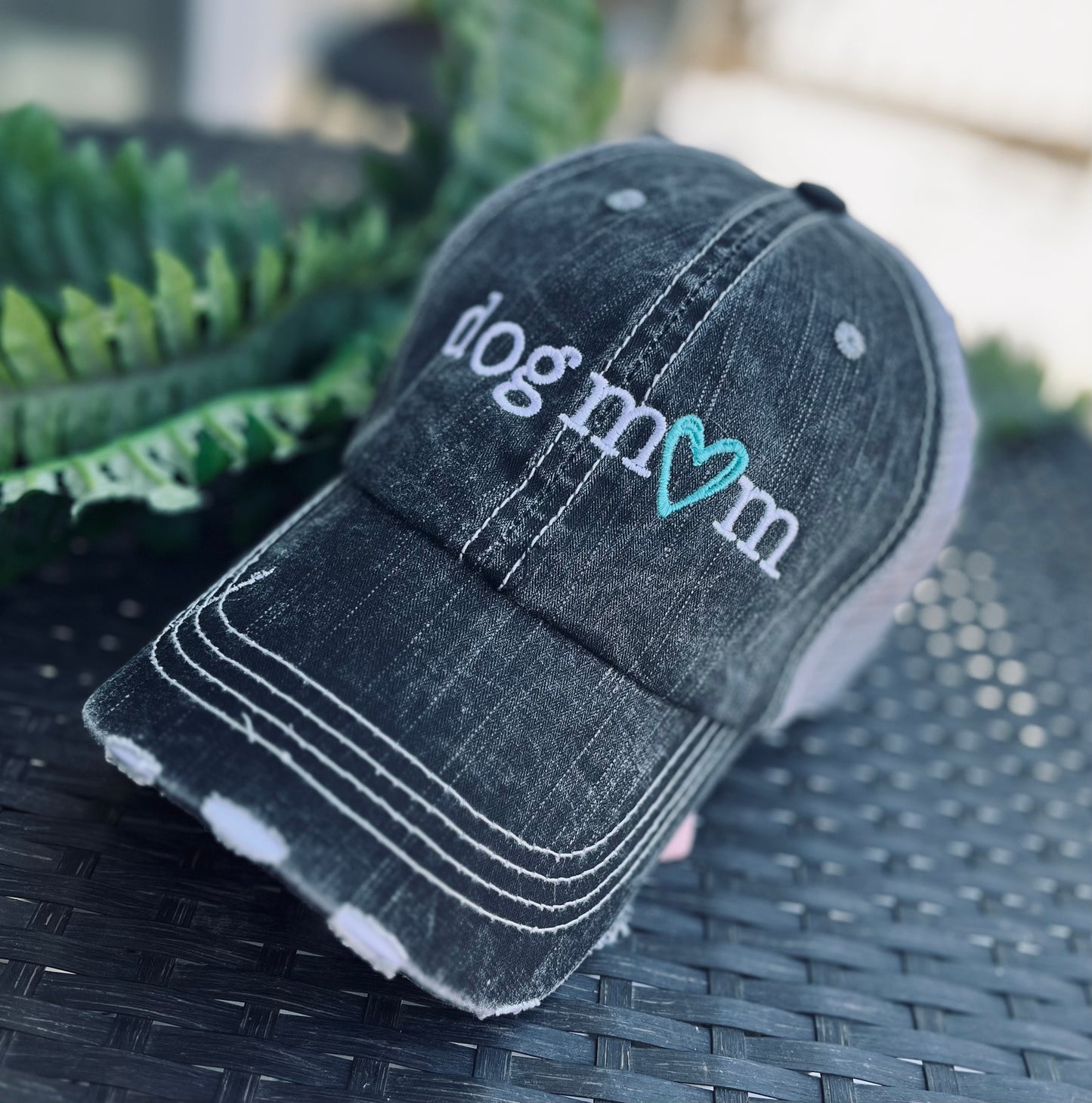 Dog mom hats Embroidered distressed gray caps Unisex Paw Heart