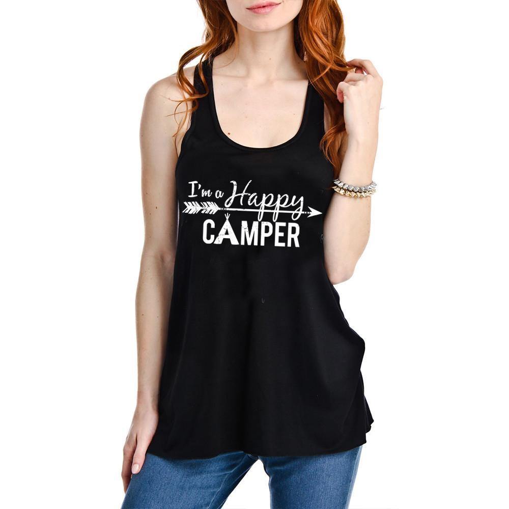 I’m a happy camper tank top •• Coral, teal, black, dark gray, light brown or white •• S - XXL - Stacy's Pink Martini Boutique