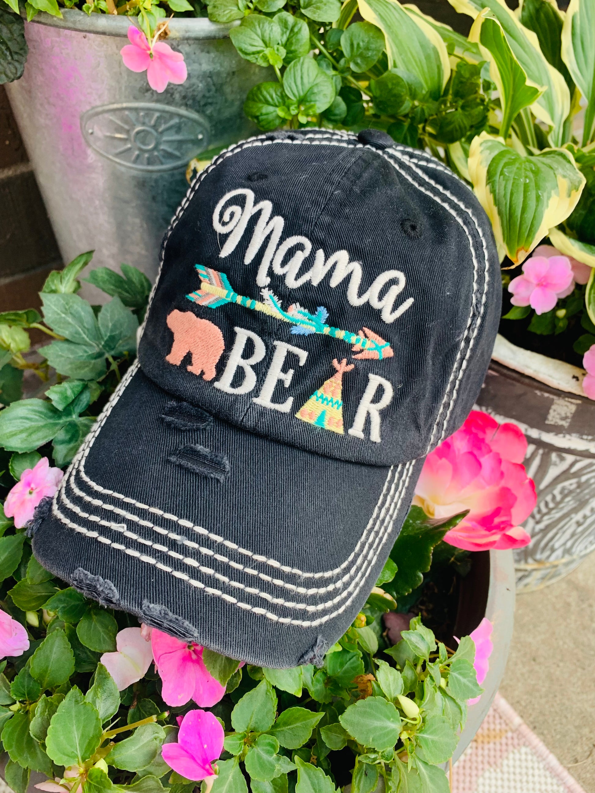 Mom hats MAMA BEAR Embroidered Navy - Stacy's Pink Martini Boutique