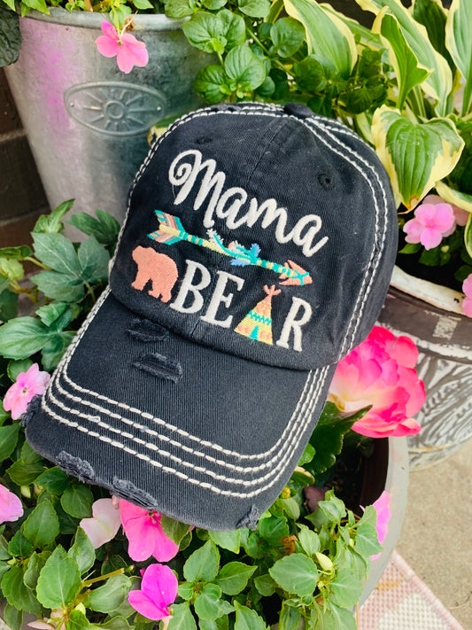Mom hats MAMA BEAR Embroidered Navy - Stacy's Pink Martini Boutique