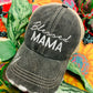 Mom hats Blessed mama Embroidered distressed women’s trucker cap Black Brown mesh back - Stacy's Pink Martini Boutique