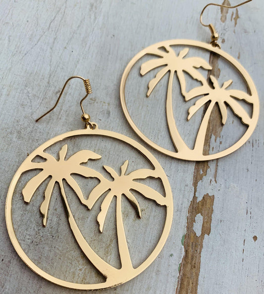 Earrings Palm trees Gold Tropical vacation jewelry - Stacy's Pink Martini Boutique