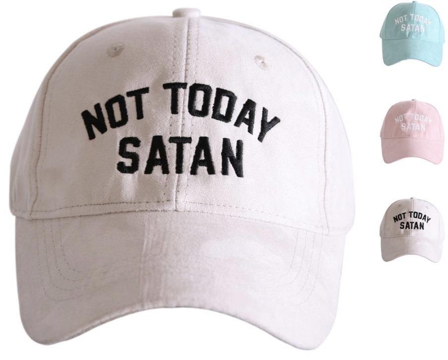 Hats { Not today satan } Embroidered distressed caps. Trucker. Unisex. Ultra suede. 9 colors! - Stacy's Pink Martini Boutique