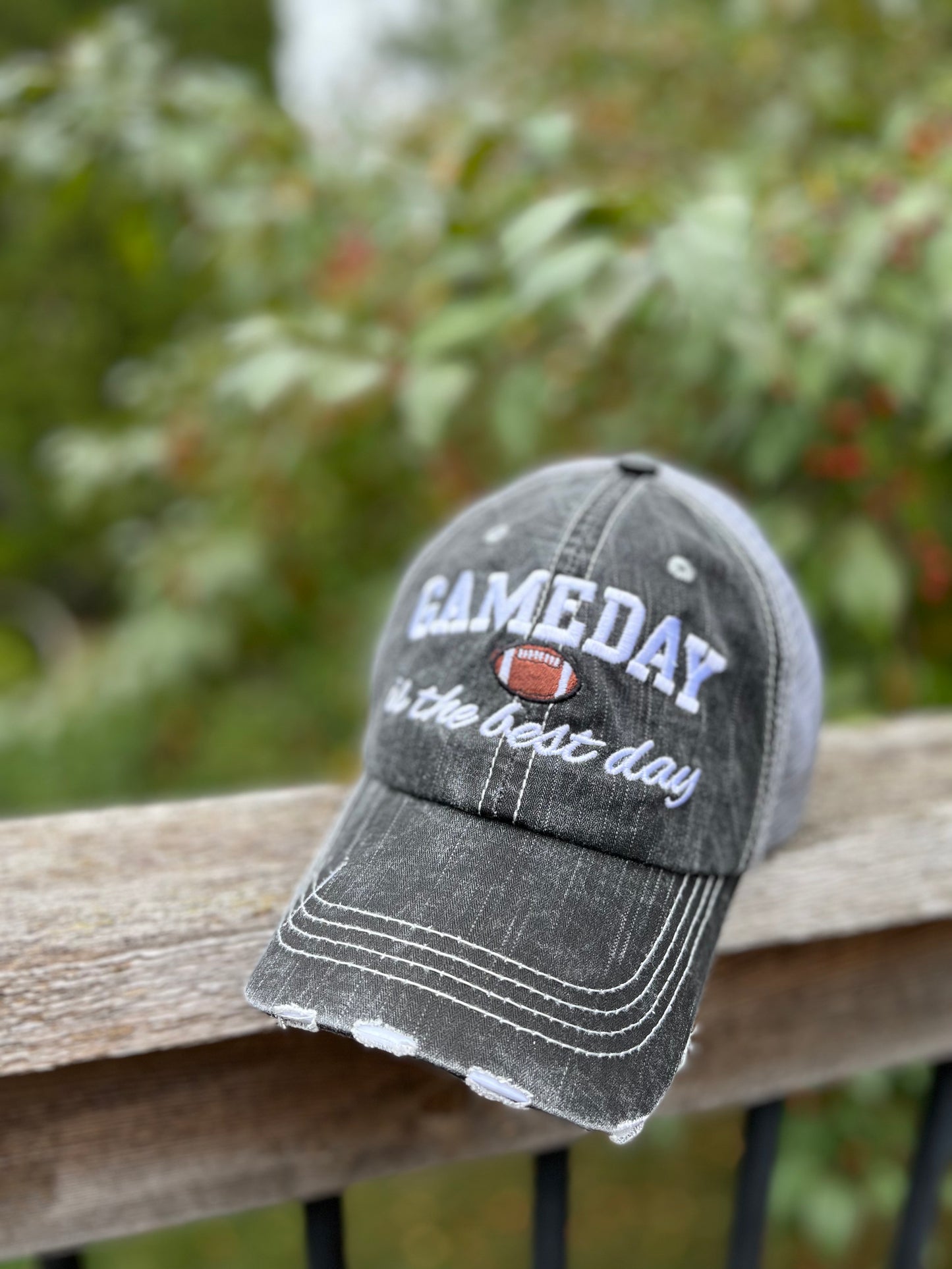 Gameday is the best day Football Gray embroidered distressed unisex trucker cap Sports