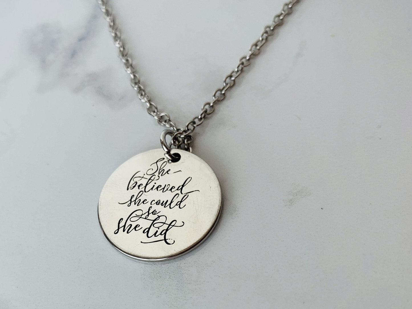 She believed she could so she did || Necklace || Sterling silver laser engraved || Beautiful graduation gift. - Stacy's Pink Martini Boutique