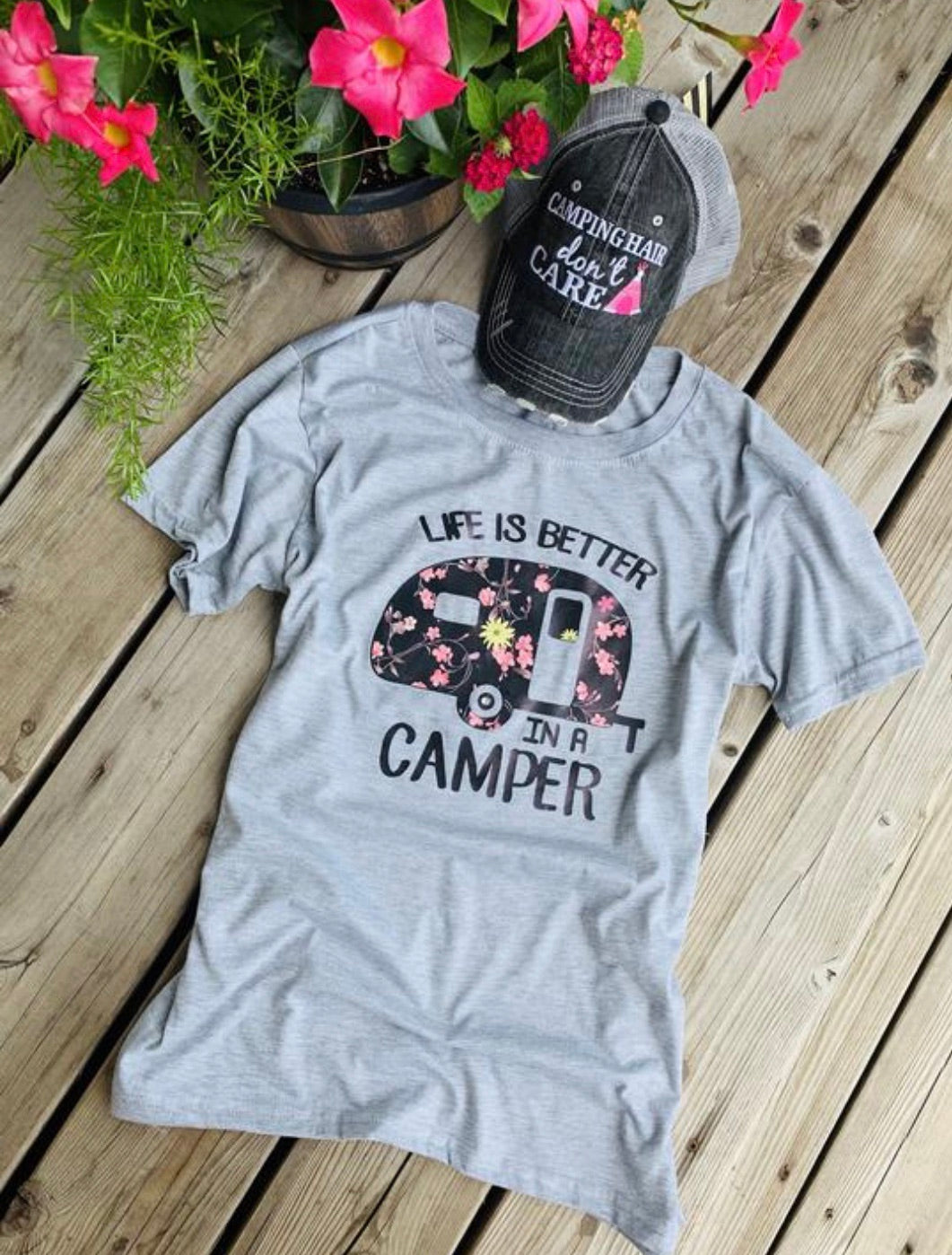 Shirts { Life is better in the camper } 1 left in XL $10 sale! All other sizes available for $15. - Stacy's Pink Martini Boutique