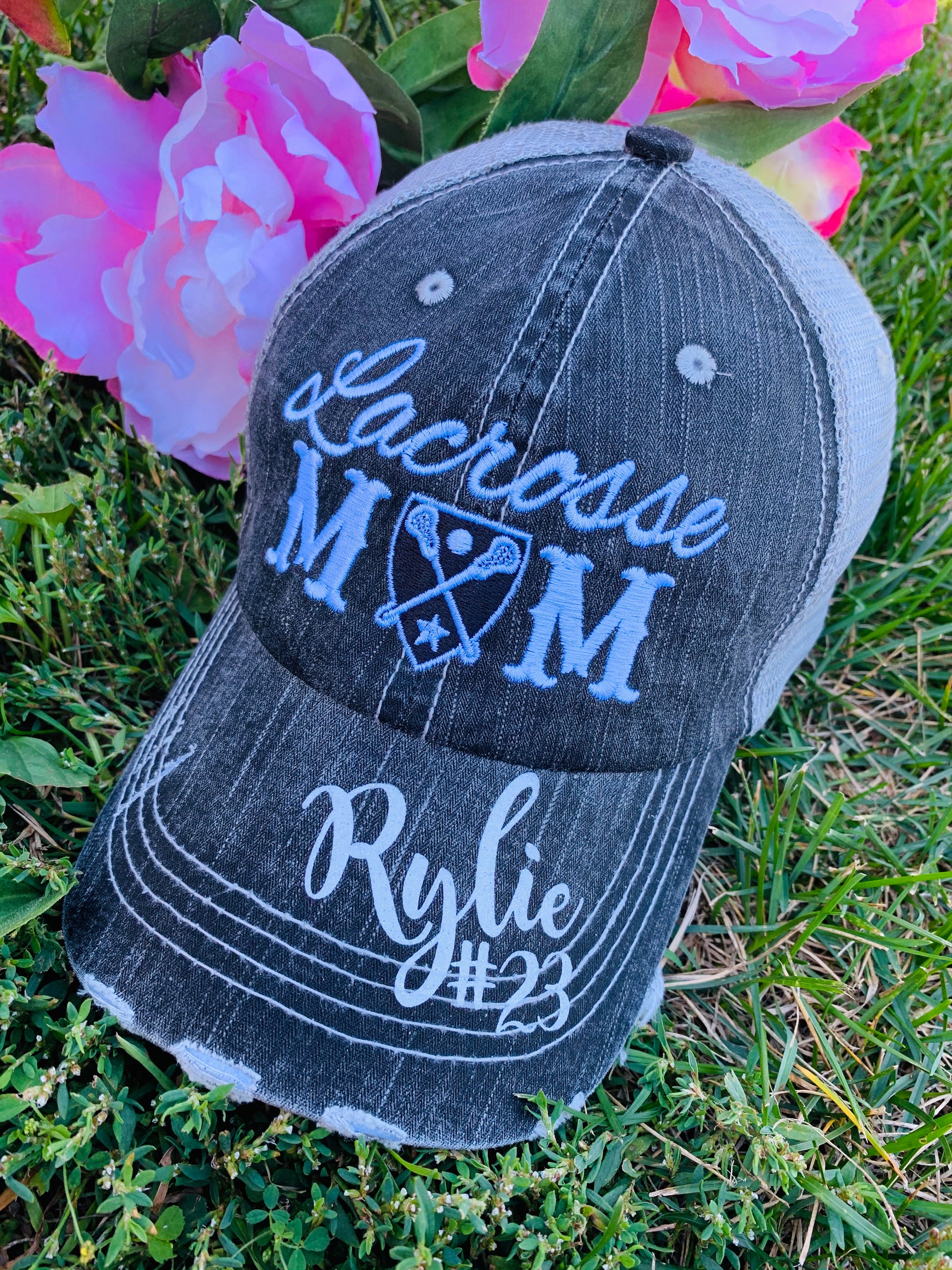 Lacrosse hats Lacrosse mom Lacrosse hair dont care Embroidered womens trucker caps - Stacy's Pink Martini Boutique