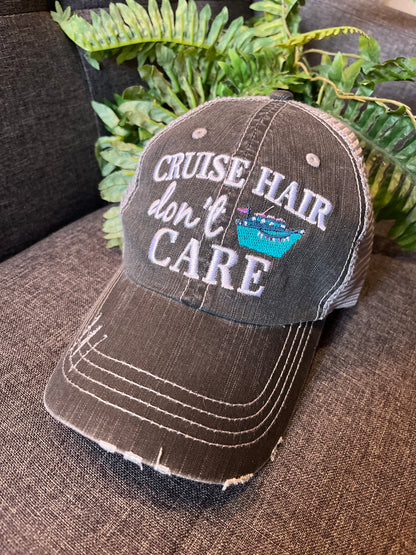 Cruise hats Cruise hair dont care Embroidered distressed unisex trucker caps - Stacy's Pink Martini Boutique