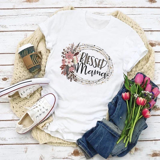 Mom shirts! Blessed mama | White | S - 3XL - Stacy's Pink Martini Boutique