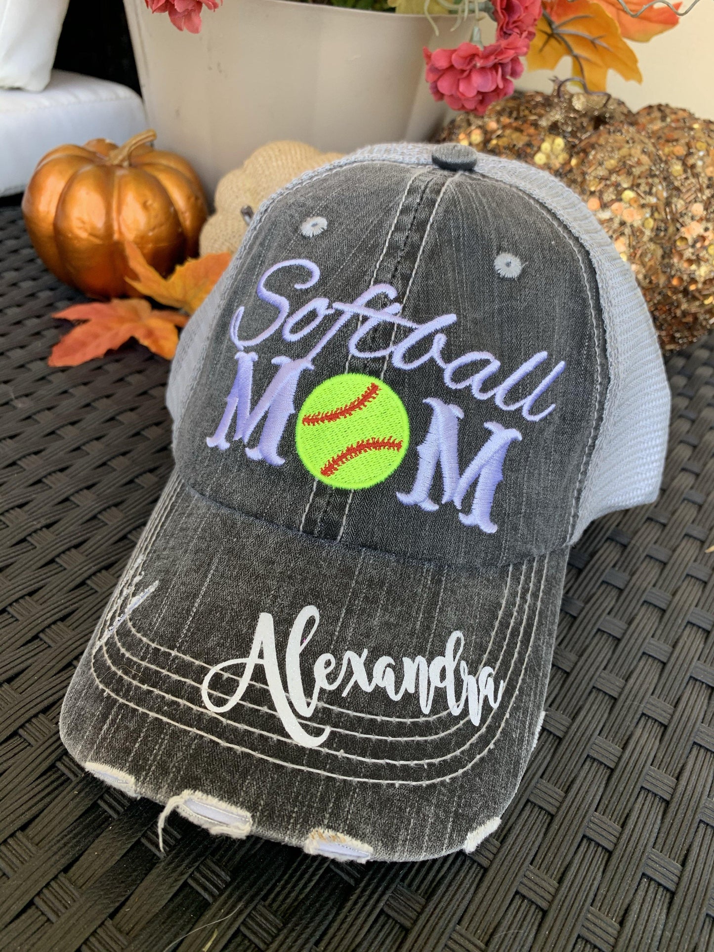 Basketball hats! Basketball mom | Customize | Embroidered distressed gray women’s trucker caps • Add names, number, BLING! - Stacy's Pink Martini Boutique