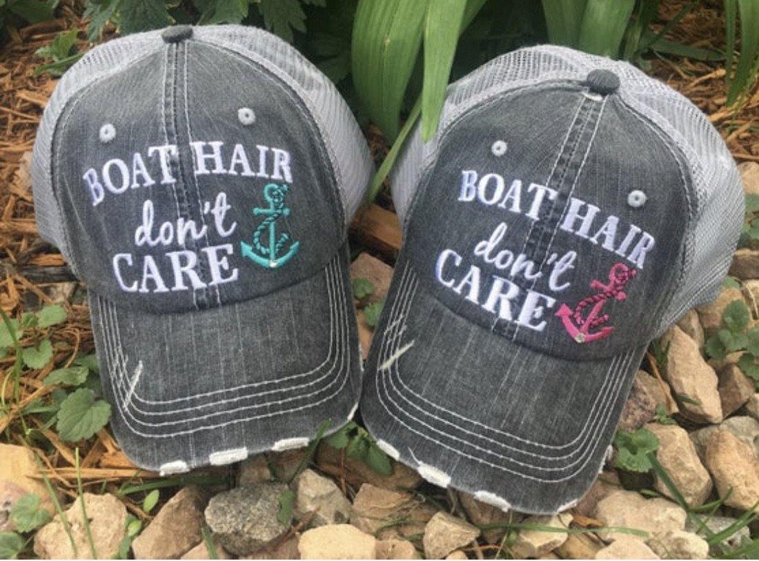 Boating Hats { Boat hair don’t care } Teal or pink anchor. Embroidered •  Trucker cap • - Stacy's Pink Martini Boutique