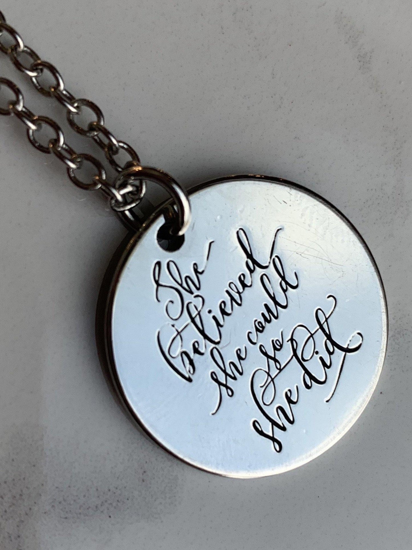 She believed she could so she did || Necklace || Sterling silver laser engraved || Beautiful graduation gift. - Stacy's Pink Martini Boutique