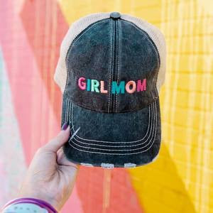Mom hats GIRL MOM Embroidered distressed womens trucker cap - Stacy's Pink Martini Boutique