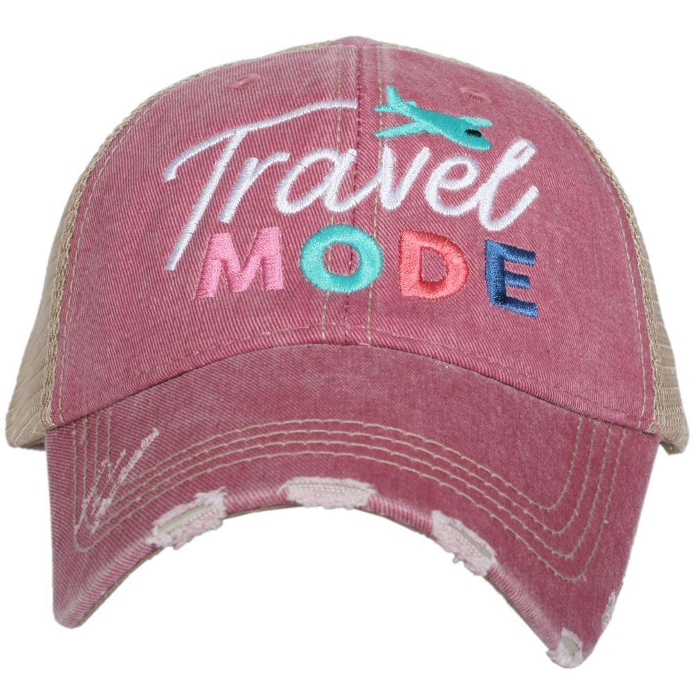 Travel hats TRAVEL MODE Embroidered distressed womens unisex trucker caps Airplane Trips Gray pink wine teal - Stacy's Pink Martini Boutique