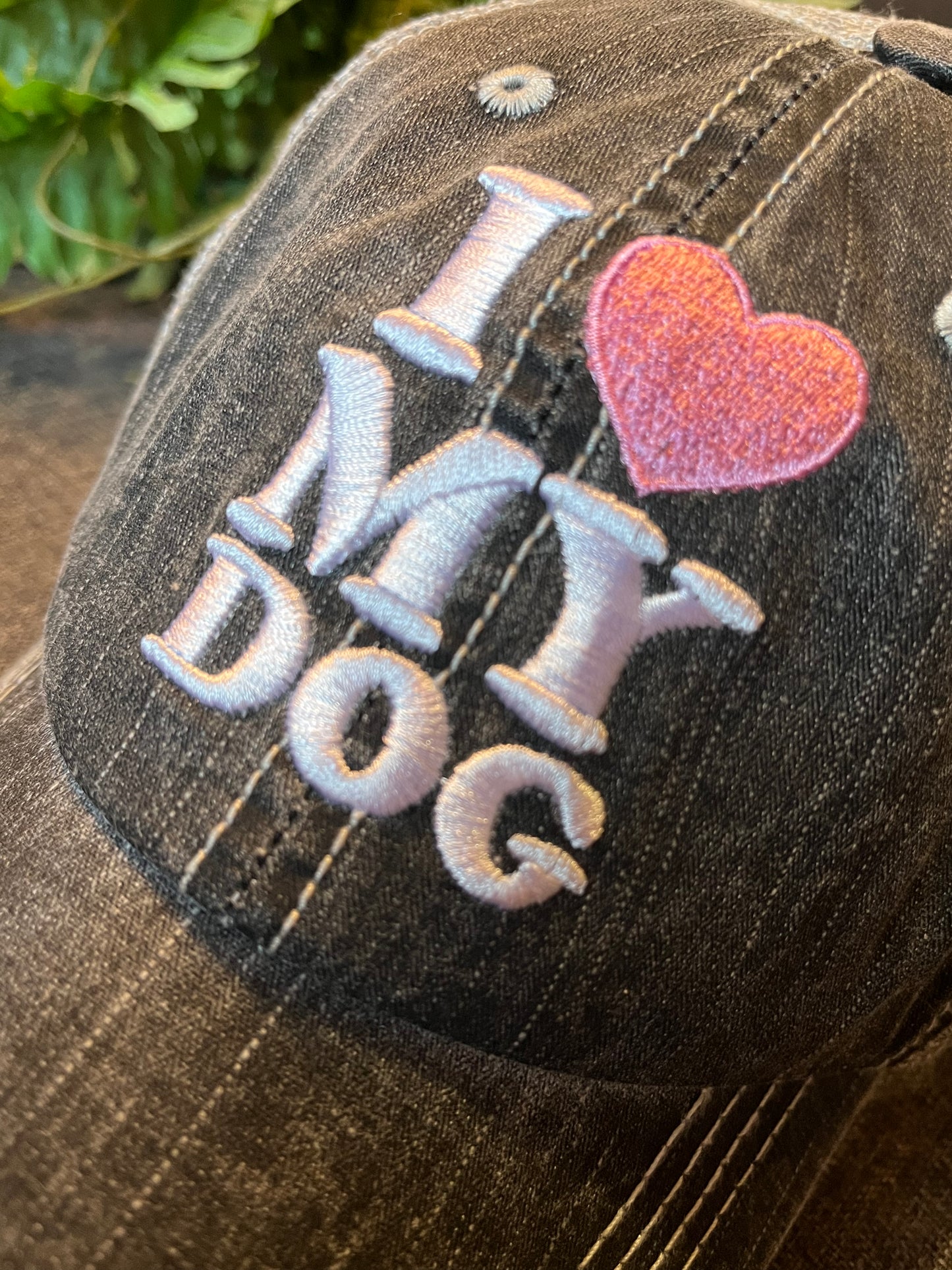 Hats I love my DOG Embroidered gray unisex trucker cap Pink heart