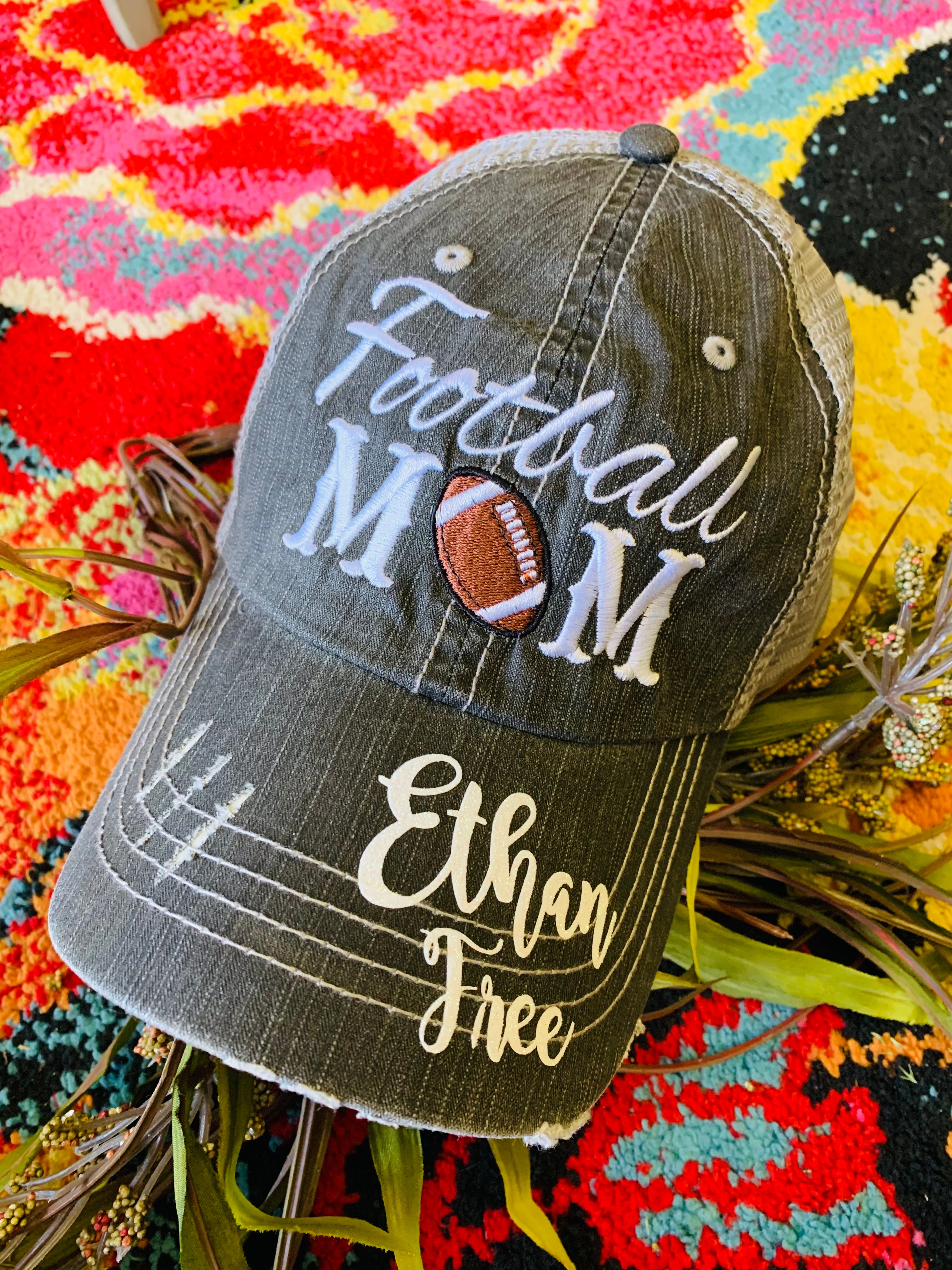 Personalized football hats Football mom Embroidered womens trucker cap Stacy s Pink Martini Boutique