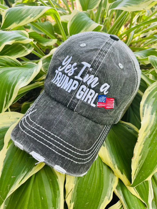 TRUMP and Biden hats Trump hair dont care YES I’m a Trump girl Yes I’m a Biden girl American flag USA Embroidered unisex trucker caps - Stacy's Pink Martini Boutique