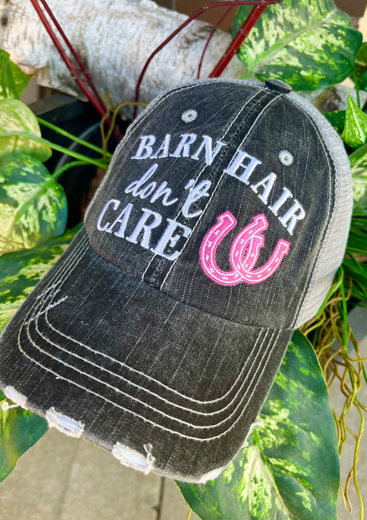 Barn Hats Barn hair dont care Personalize TEAL PINK or WHITE horseshoe Embroidered Distressed Horses Riding - Stacy's Pink Martini Boutique