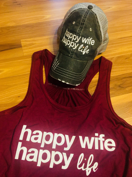 Wife, wifey & bride | Hats OR tanks { Happy wife happy life } Assorted colors/styles. - Stacy's Pink Martini Boutique