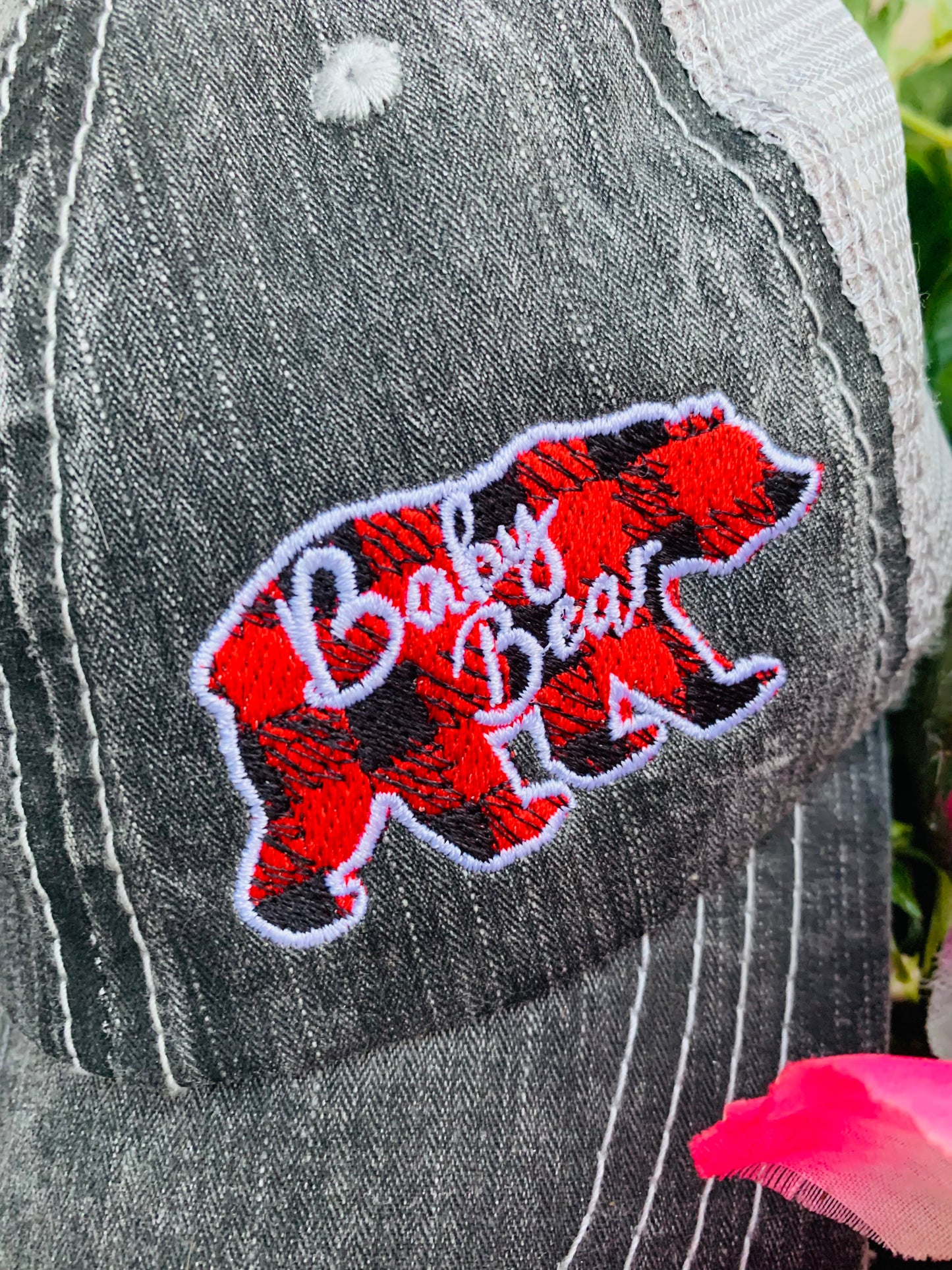 Mom hats Mama bear Baby bear Embroidered distressed womens trucker caps Buffalo plaid - Stacy's Pink Martini Boutique