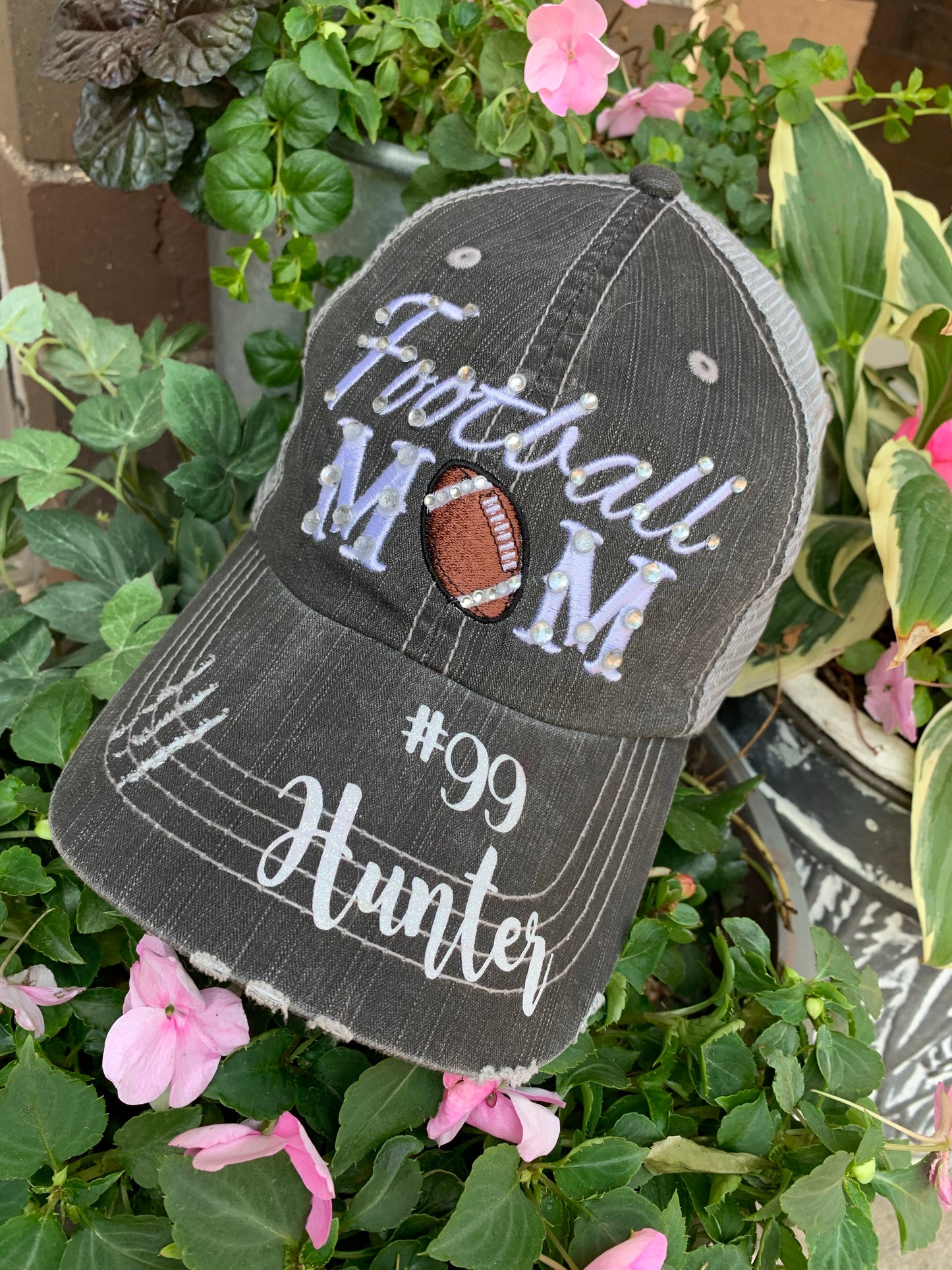 Personalized football hats Football mom Embroidered womens trucker caps - Stacy's Pink Martini Boutique