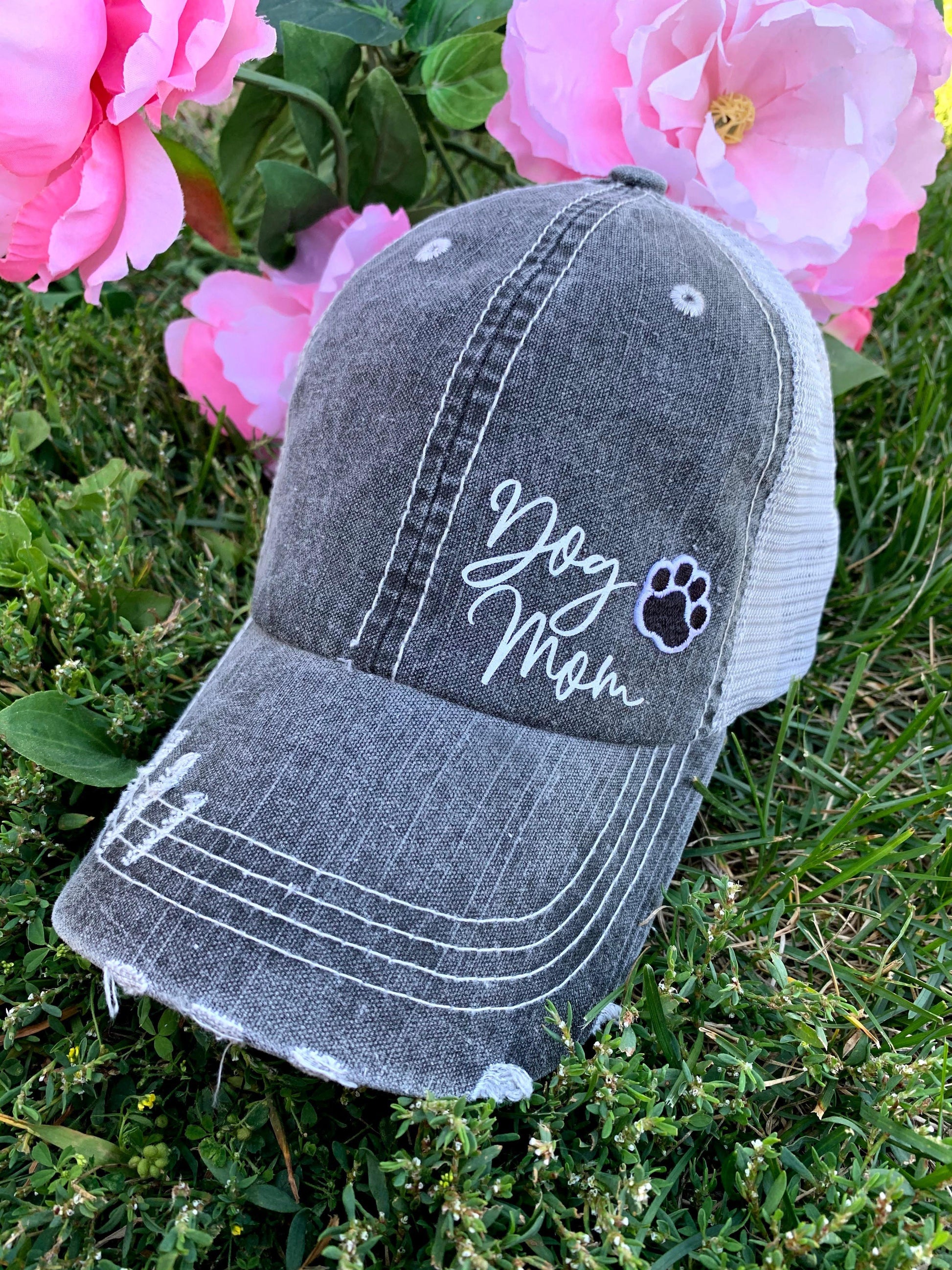 Basketball hats! Basketball mom | Customize | Embroidered distressed gray women’s trucker caps • Add names, number, BLING! - Stacy's Pink Martini Boutique
