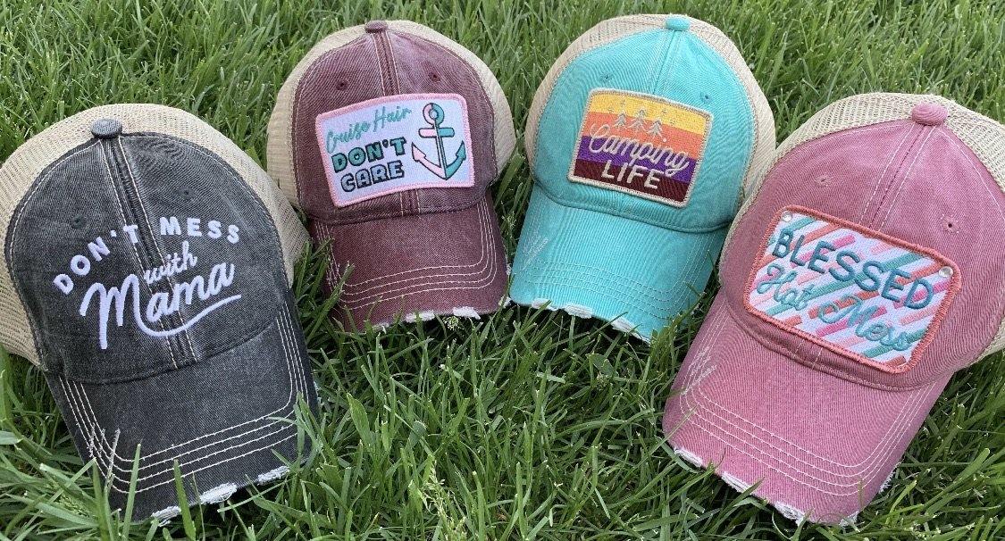 Boat hats! Boat hair dont care. FREE ship and FREE jewelry with each order. Embroidered distressed gray trucker hats with anchors. - Stacy's Pink Martini Boutique