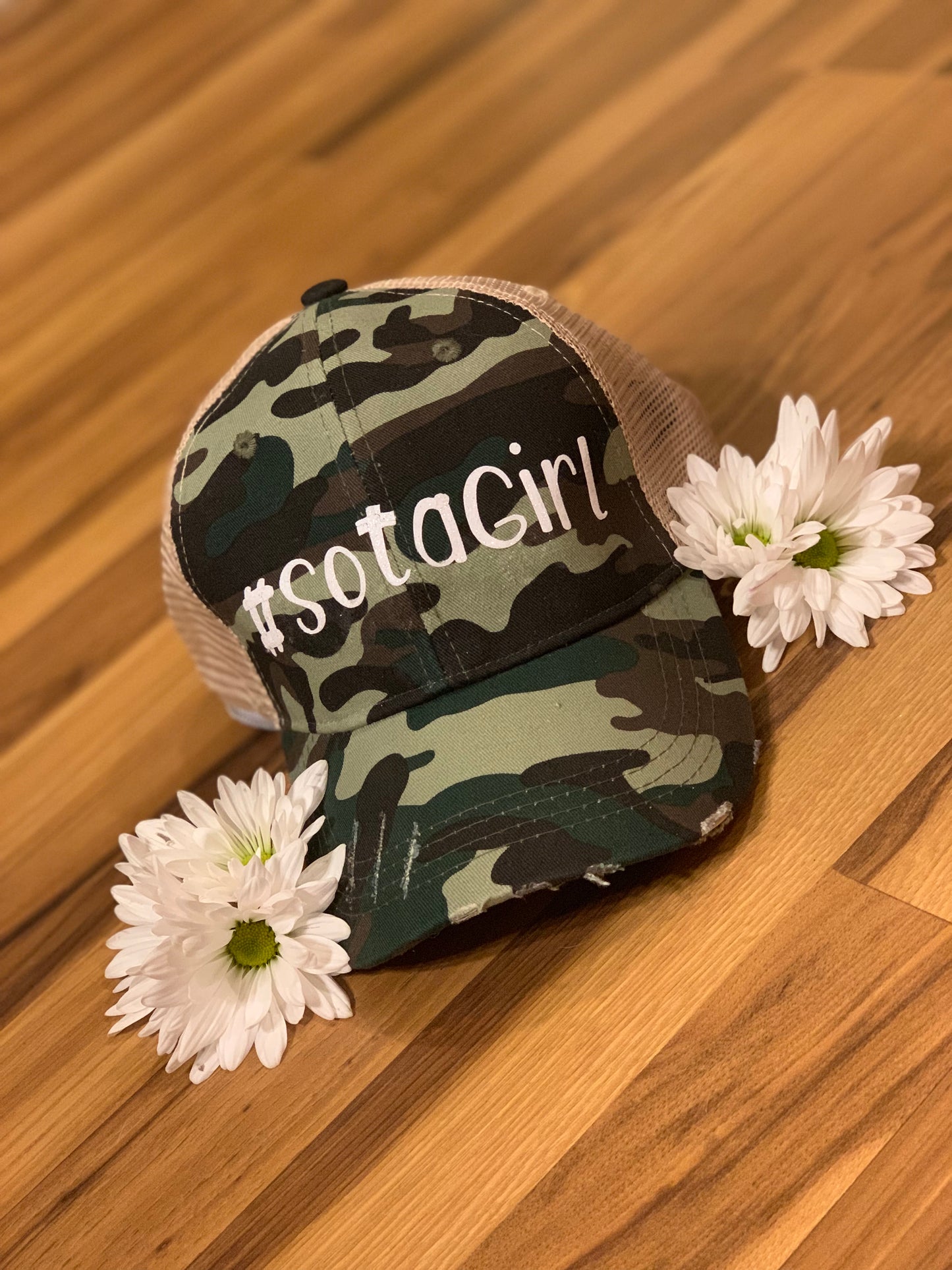 Hat { Minnesota } Pink and white camouflage • State of Mn • Womens trucker cap • Adjustable snapback • Mesh breathable back • Sota • $10 hat! • Only 6 left!! - Stacy's Pink Martini Boutique