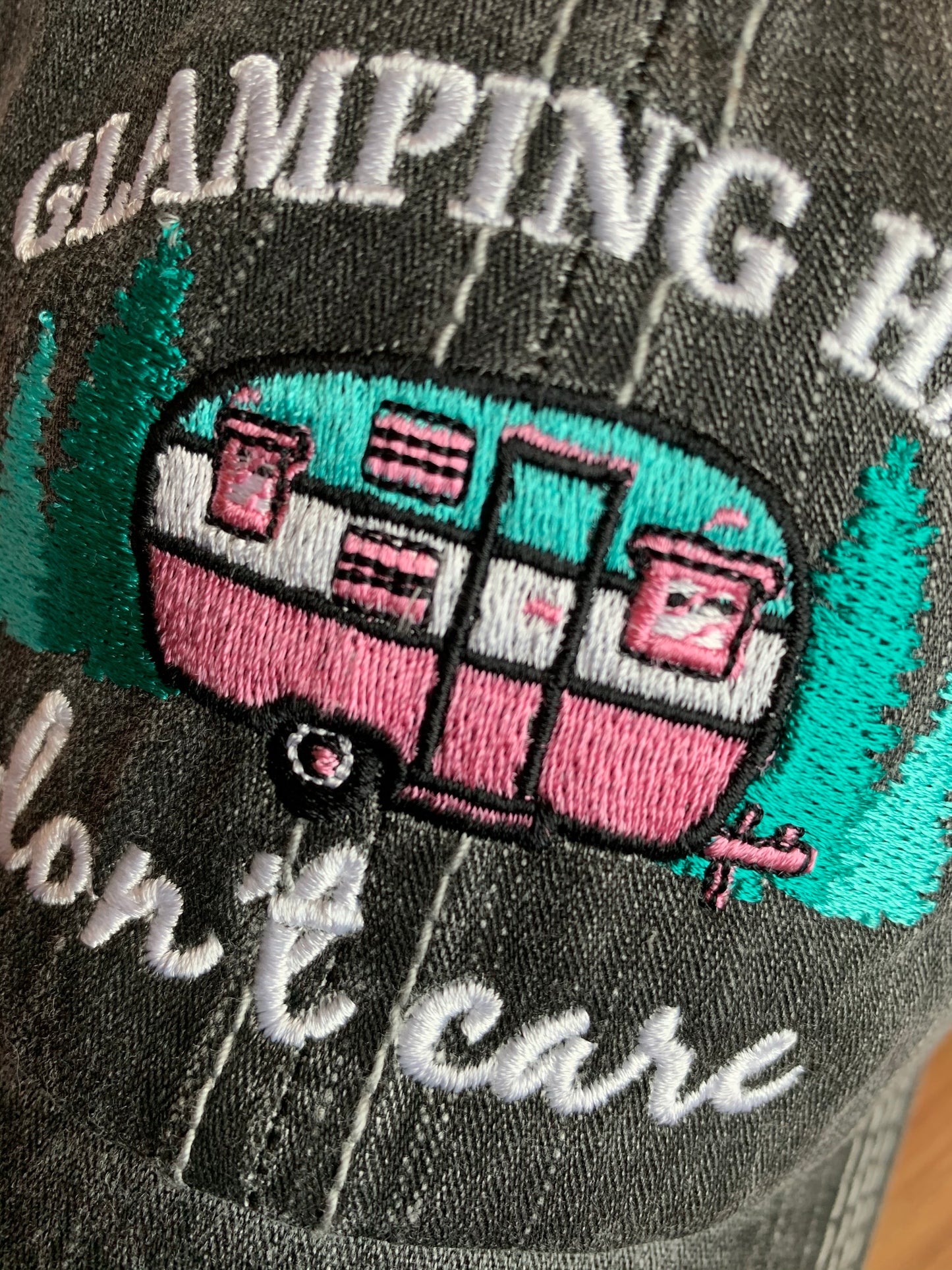 Camping hats Glamping hair dont care Happy camper Camping hair Embroidered Unisex caps - Stacy's Pink Martini Boutique