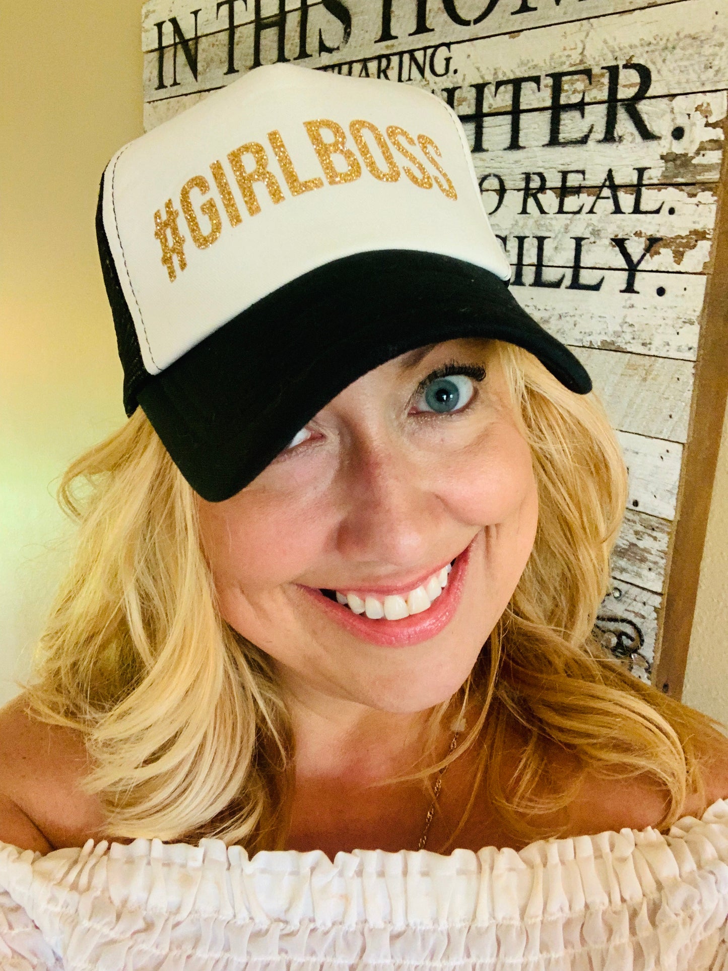 Hats { #Girlboss } Black & white, black, maroon or navy blue with gold glitter and hashtag. - Stacy's Pink Martini Boutique