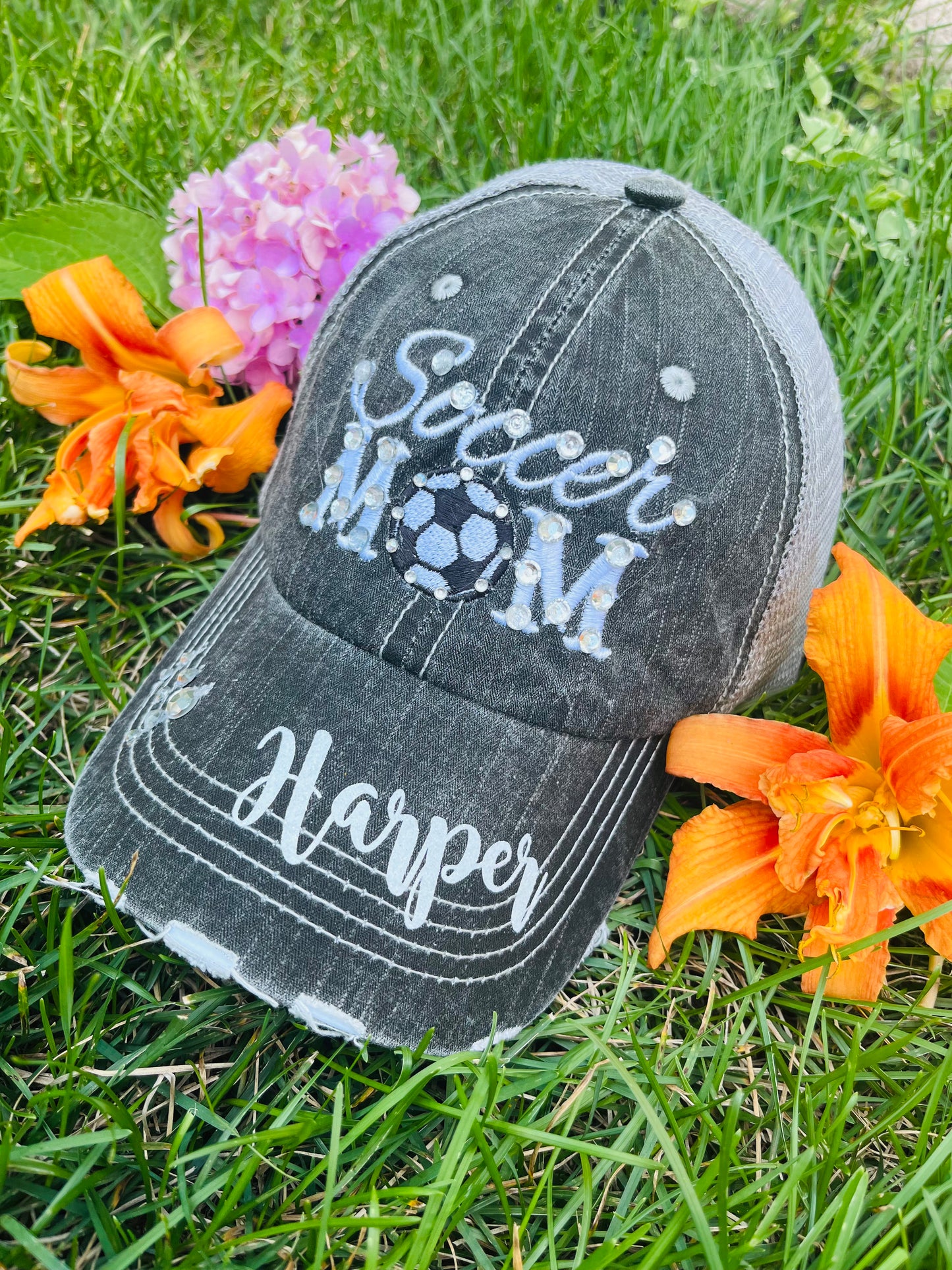 Personalized football hats FOOTBALL Mom hats Embroidered trucker caps Assorted styles - Stacy's Pink Martini Boutique