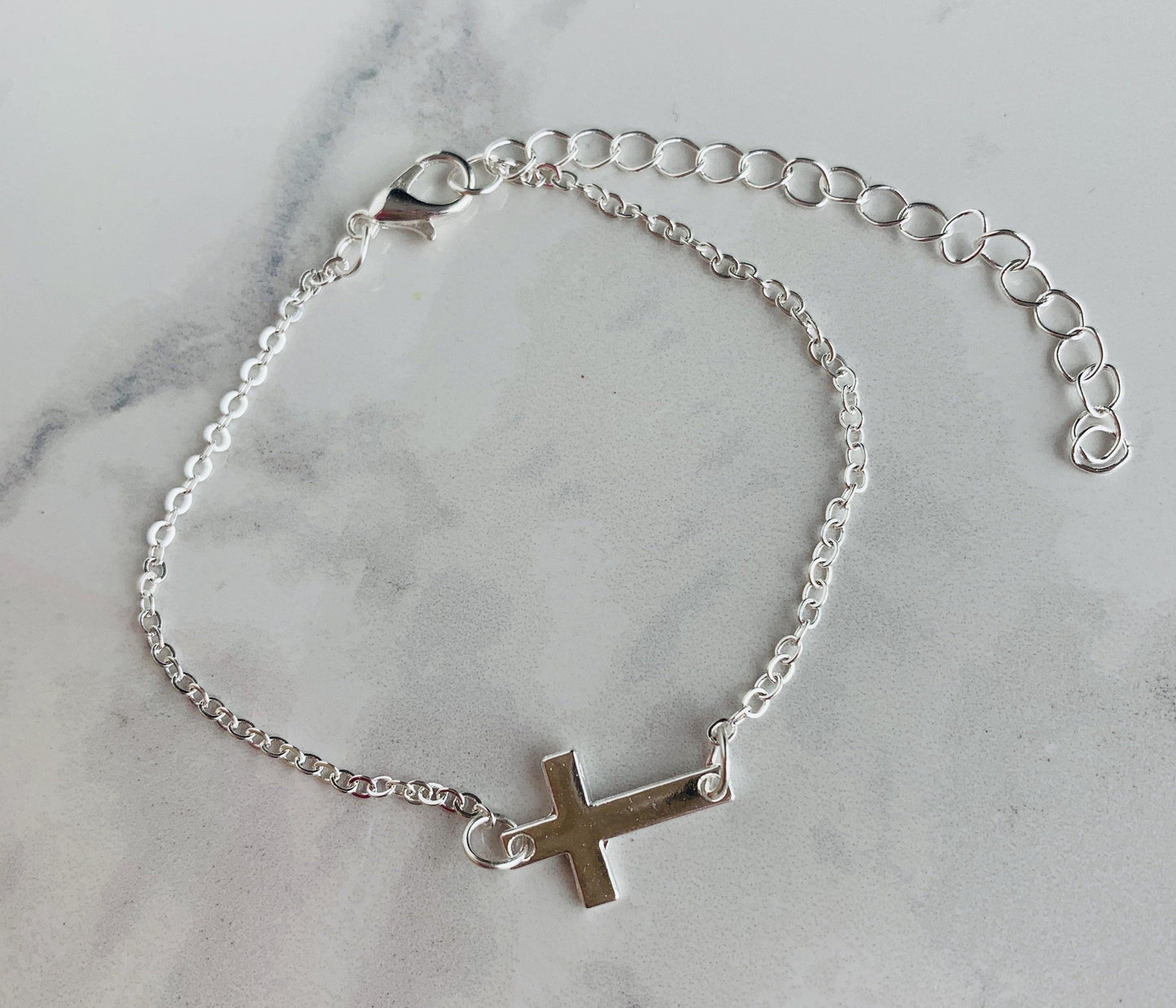 Cross bracelet • Silver • Adjustable with extender - Stacy's Pink Martini Boutique
