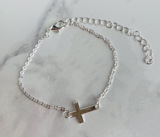 Cross bracelet • Silver • Adjustable with extender - Stacy's Pink Martini Boutique