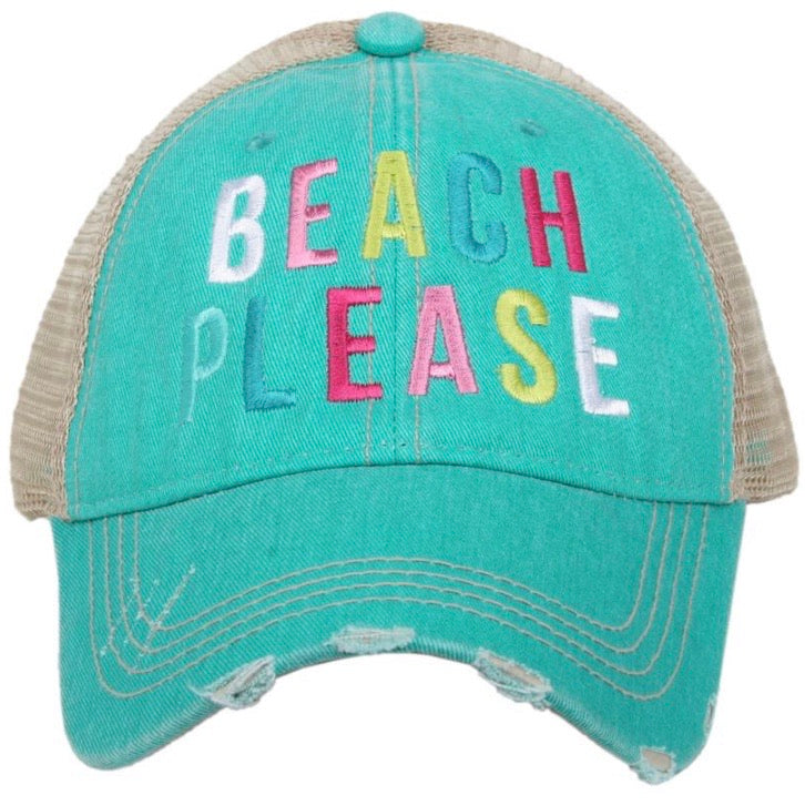 Beach hats and tanks Embroidered distressed trucker caps. - Stacy's Pink Martini Boutique