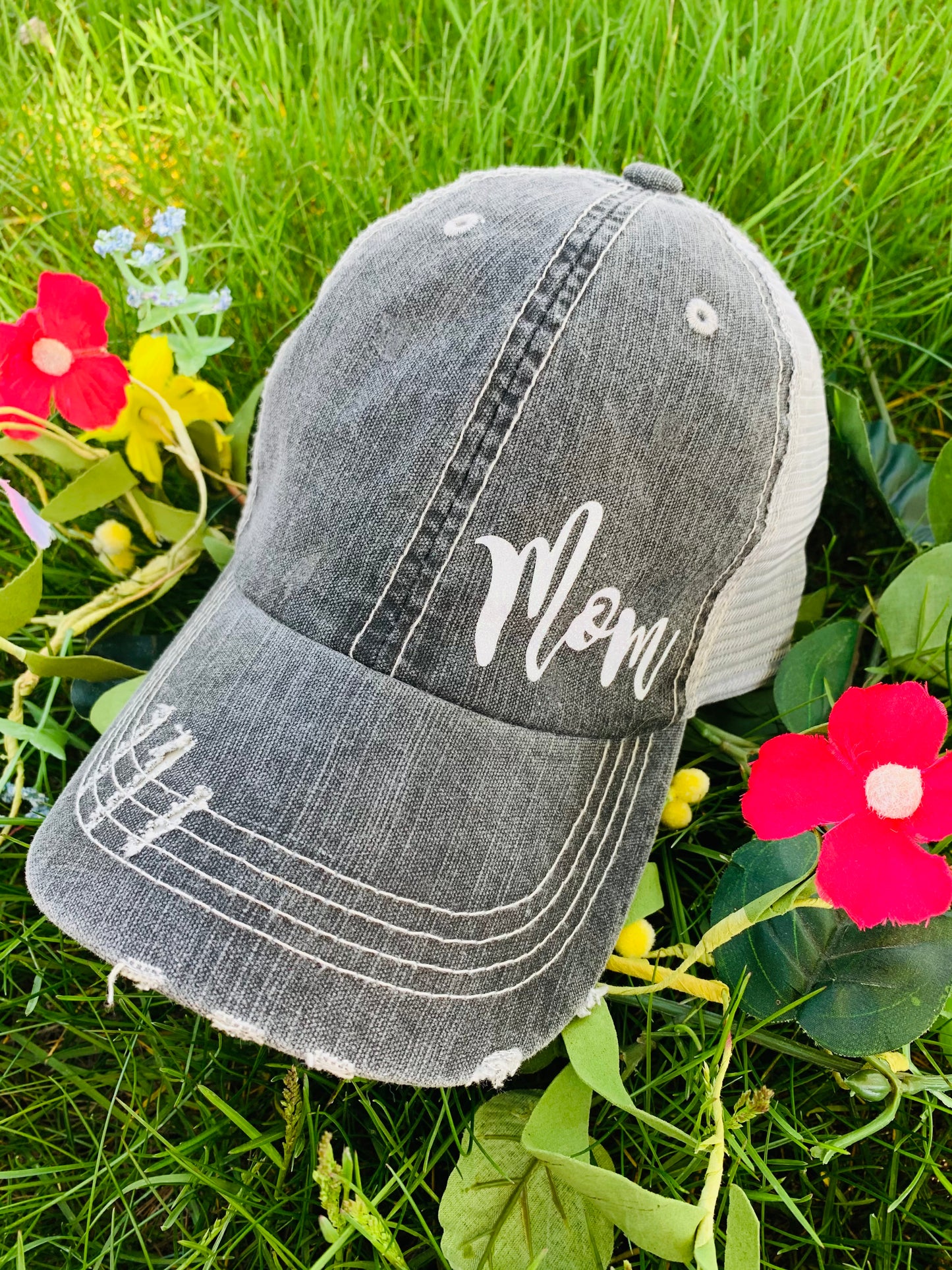 Mom hats Mama bear Baby bear Embroidered distressed womens trucker caps Buffalo plaid - Stacy's Pink Martini Boutique