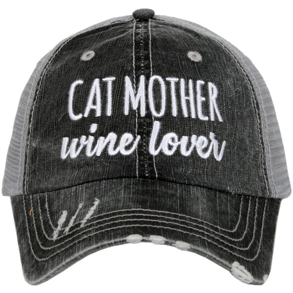 Cat hats  Cat mother wine lover Womens embroidered trucker cap - Stacy's Pink Martini Boutique