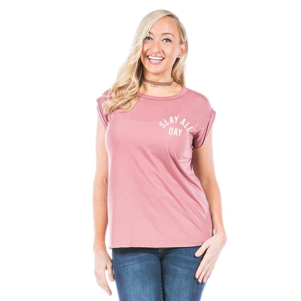 SLAY ALL DAY Tshirts Pink, Grey or black Small Medium Large - Stacy's Pink Martini Boutique
