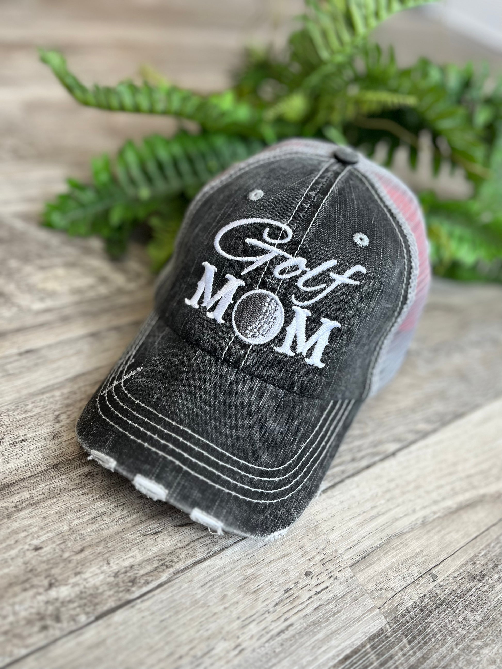 Golf hats Golf mom Golf hair dont care Embroidered personalized distressed trucker caps CUSTOMIZE name numbers BLING - Stacy's Pink Martini Boutique