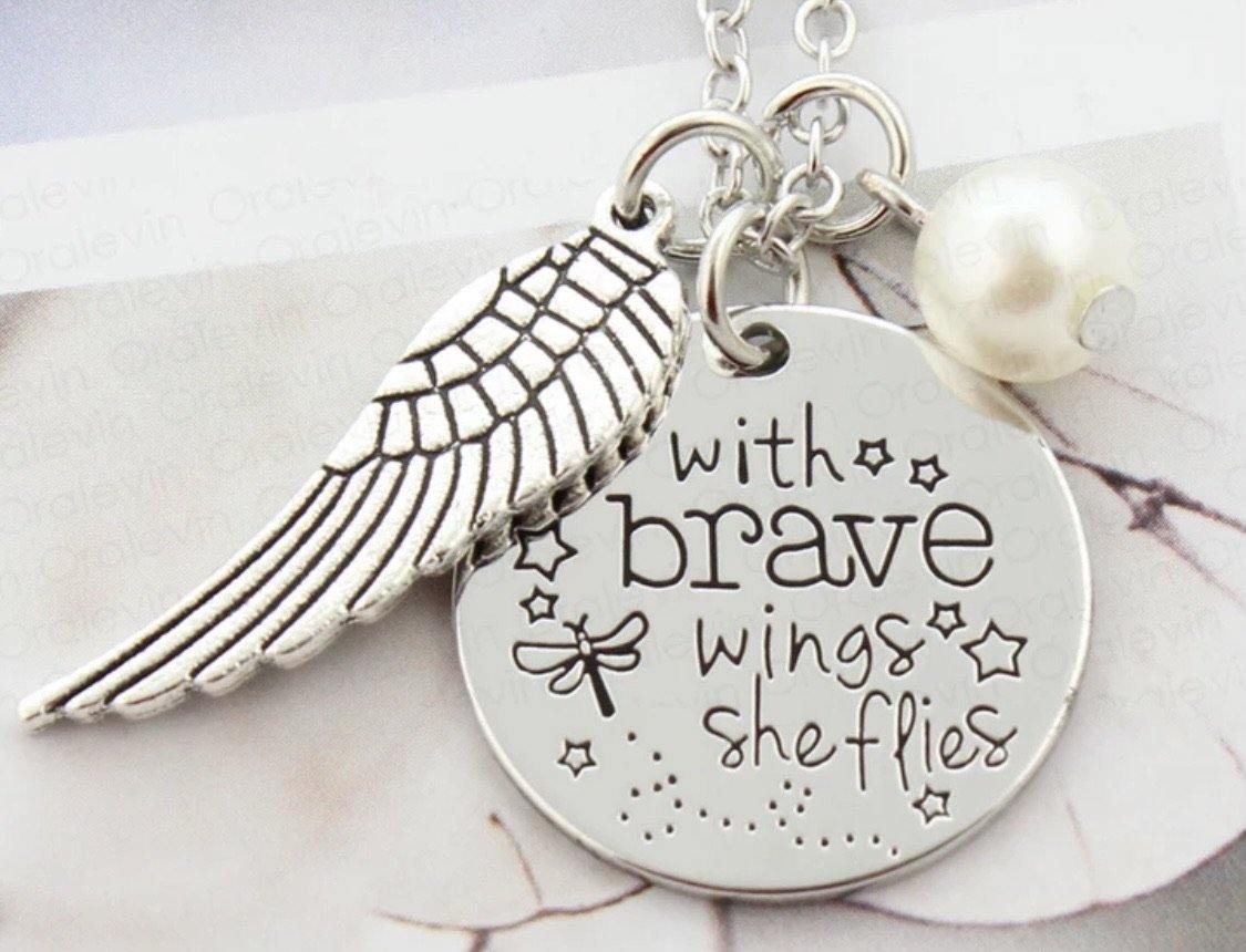 With brave wings she flies Jewelry Necklace, bracelet or key chain Stainless steel - Stacy's Pink Martini Boutique