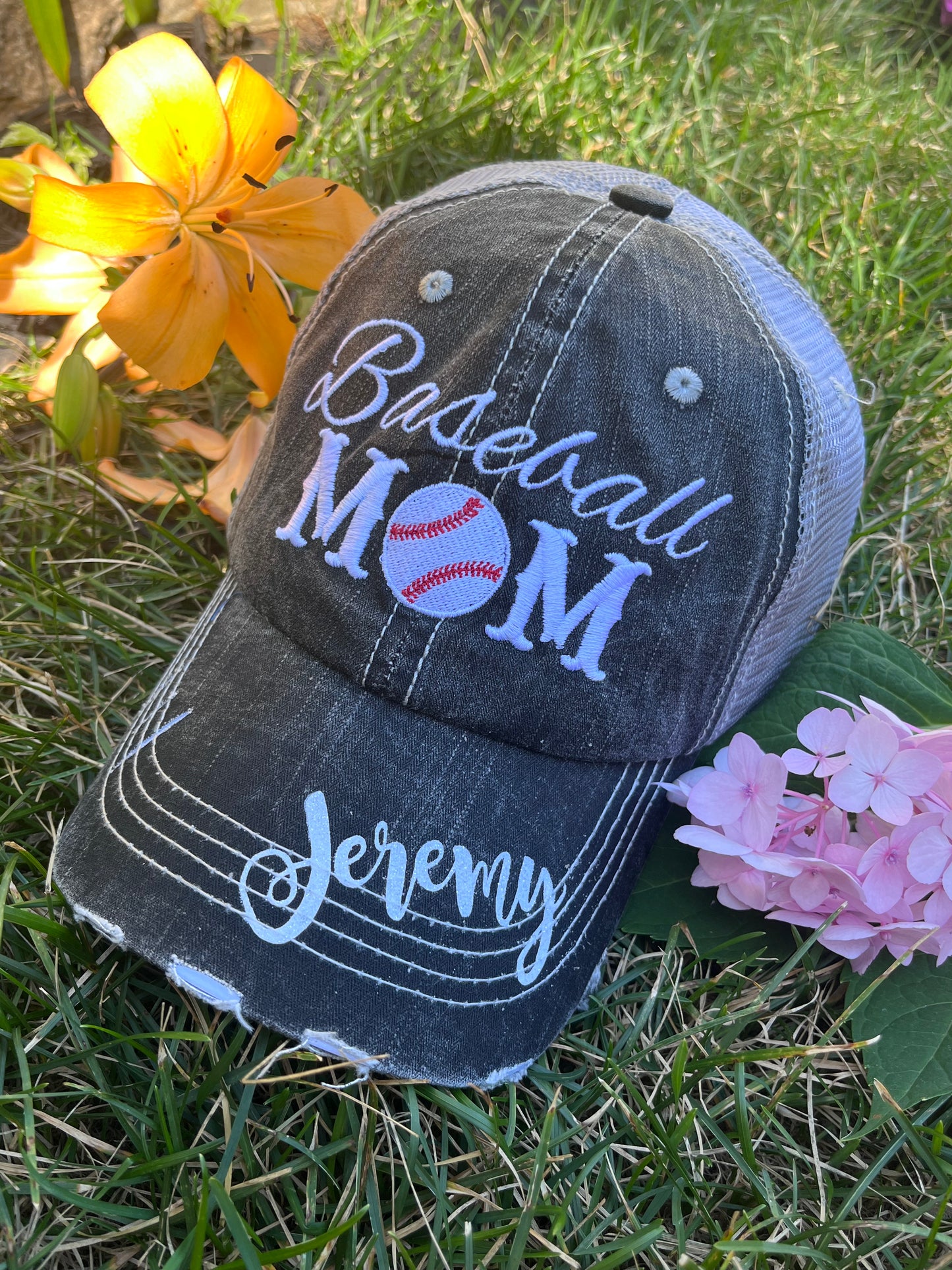 Wrestling mom hats Personalized embroidered gray womens trucker caps Sports Mama Bling