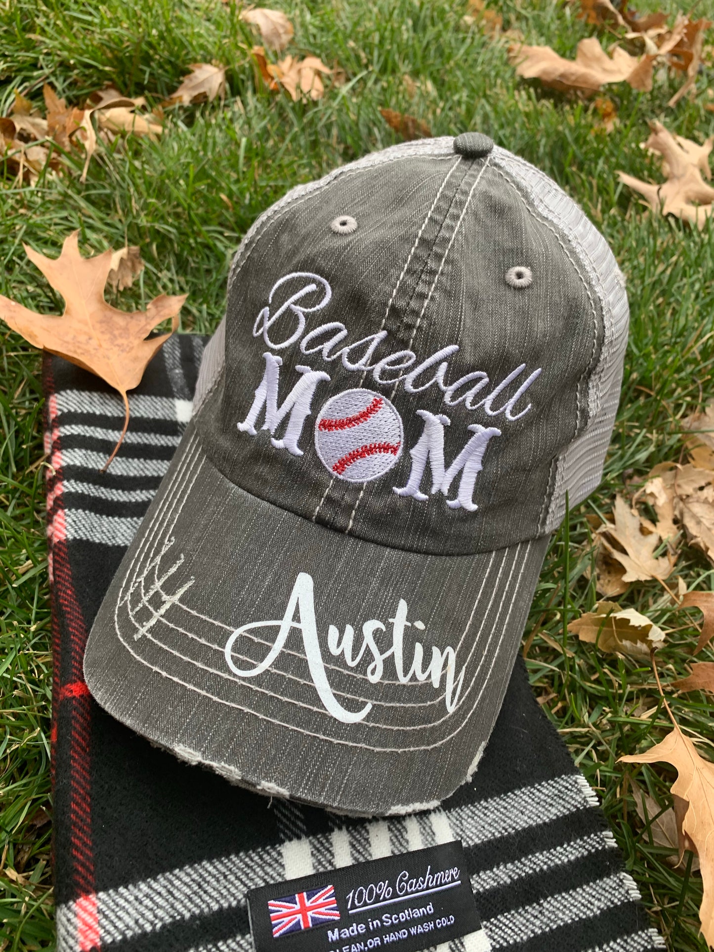 Personalized Mom hats Baseball mom Embroidered womens distressed trucker cap Sports - Stacy's Pink Martini Boutique