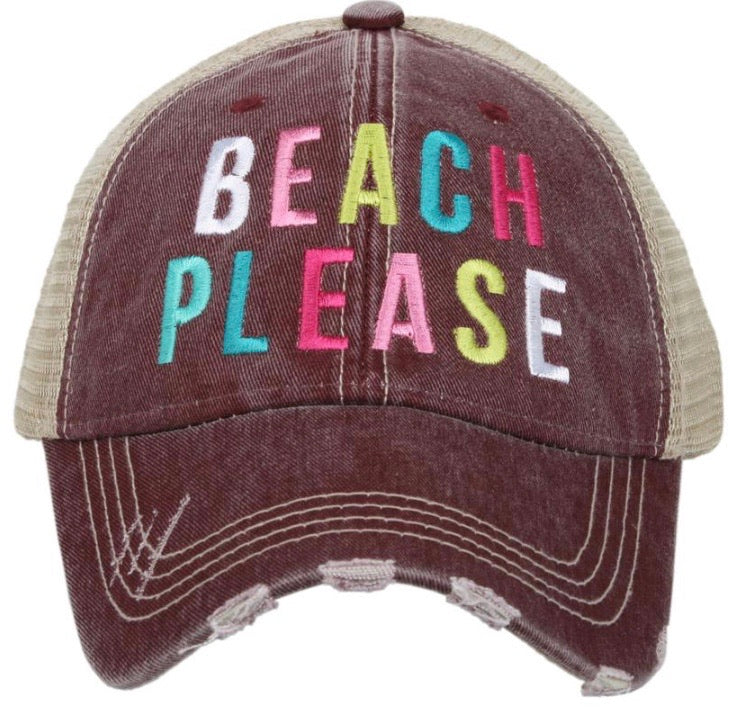 Beach hats and tanks Embroidered distressed trucker caps. - Stacy's Pink Martini Boutique