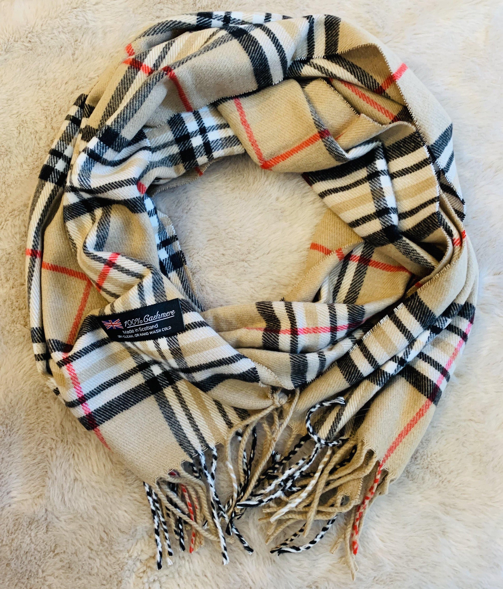 Scarf Camel vintage check designer inspired plaid Brown Red White Black Unisex - Stacy's Pink Martini Boutique