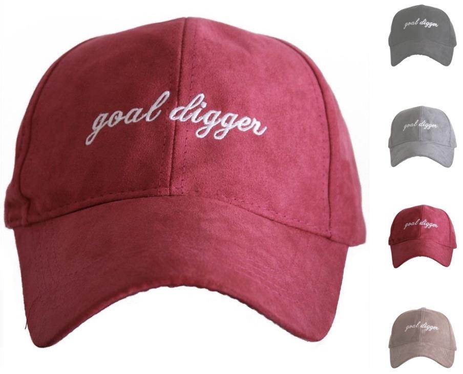 Hats { Goal digger } Embroidered caps. Unisex. Ultra suede. Red, black, brown, gray. - Stacy's Pink Martini Boutique